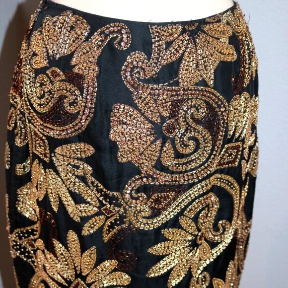 Y2K 80s Beaded Sequin Cocktail Miniskirt, Black & Gold Party Miniskirt - Picture 7 of 16